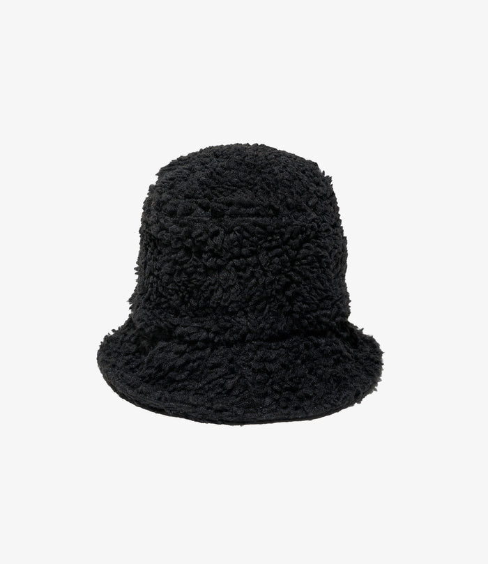Bucket Hat - Black Polyester Shearling