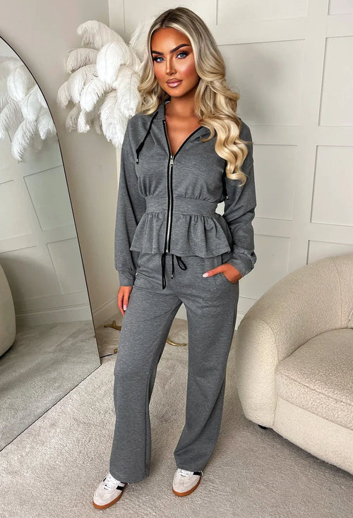 Celeste Chic Grey Peplum Loungewear Co-Ord Set