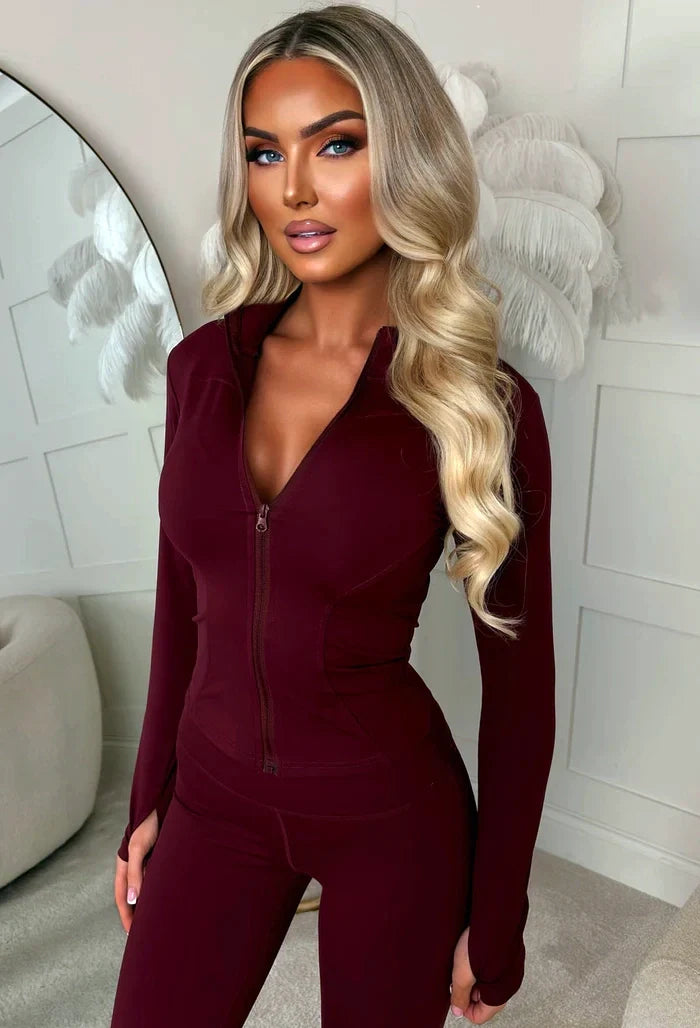 Chase Me Burgundy Active Zip Up Jacket