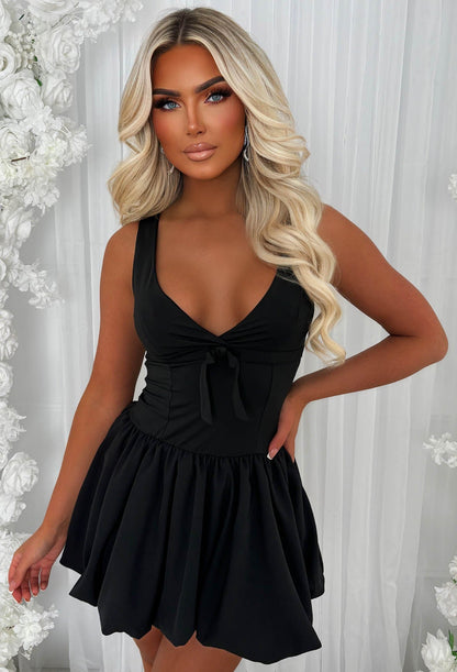 Cher Chic Black Bow Front Puffball Dress
