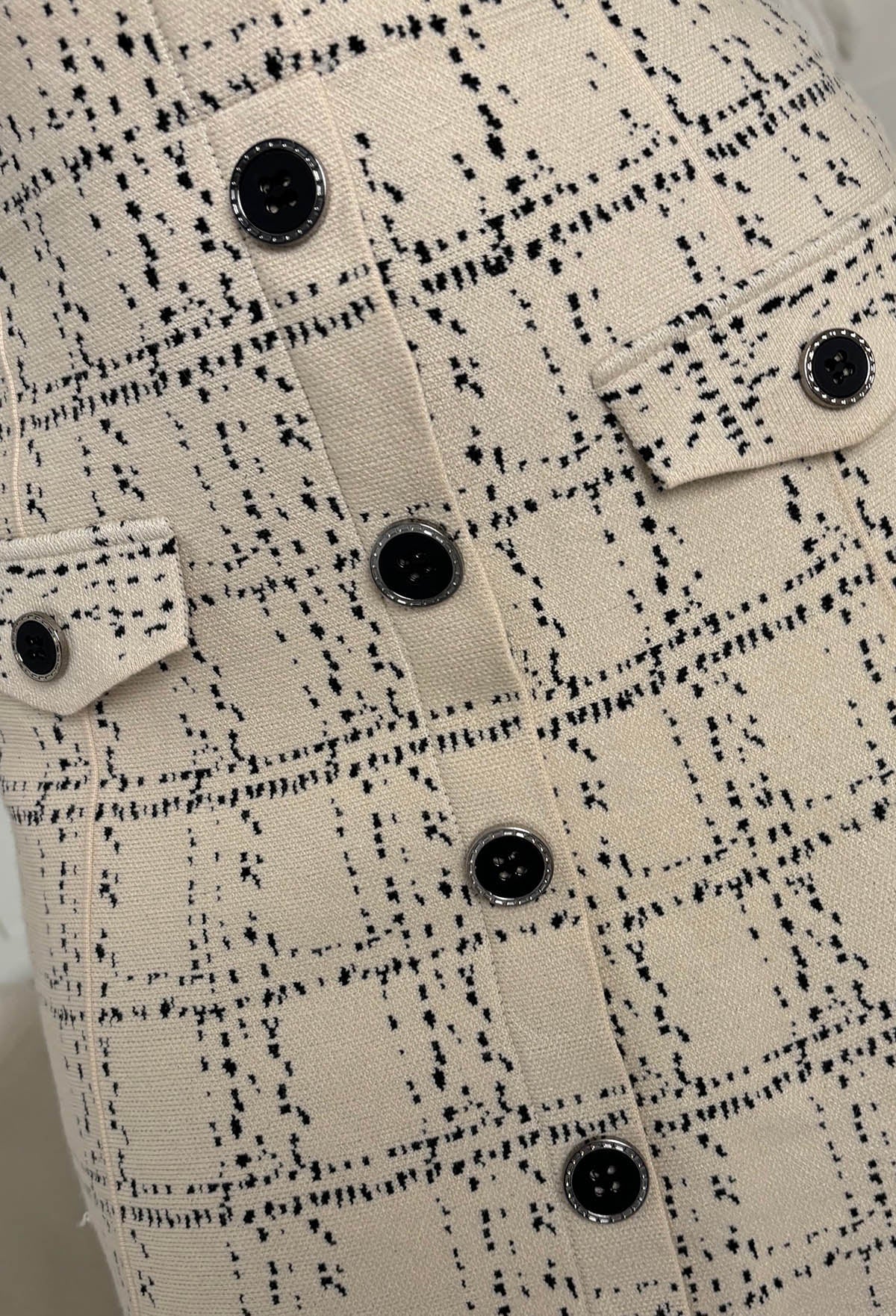 Chic Delight Cream Button Detail Tweed Skirt