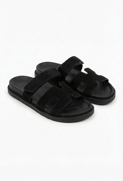 Chic In Summer Black Strap Faux Suede Sandals