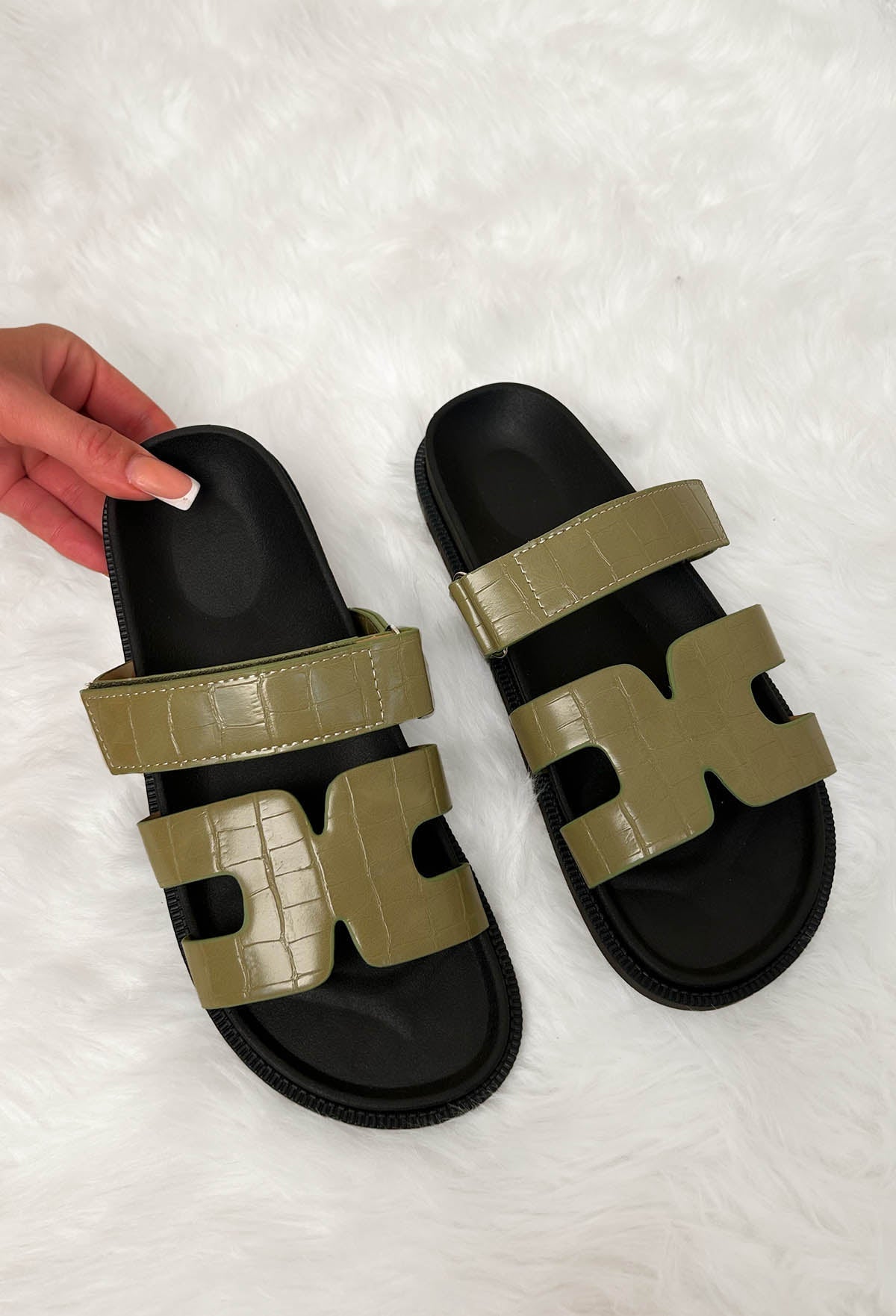 Chic In Summer Khaki Faux Leather Sandals