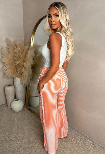Citrus Bliss Orange Striped Elasticated Waist Trousers