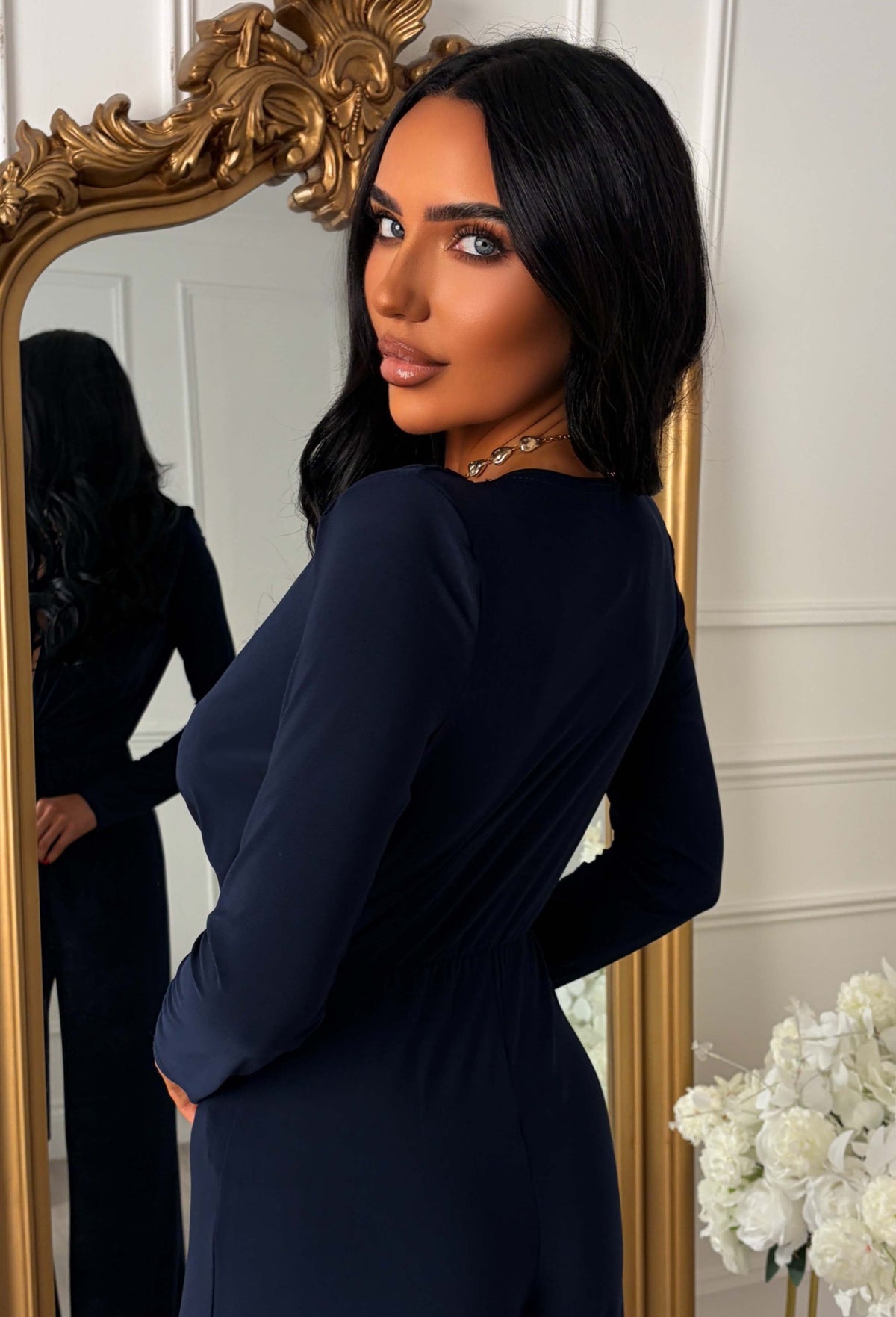 Cocktail Club Navy Stretch Sleeveless Plunge Jumpsuit