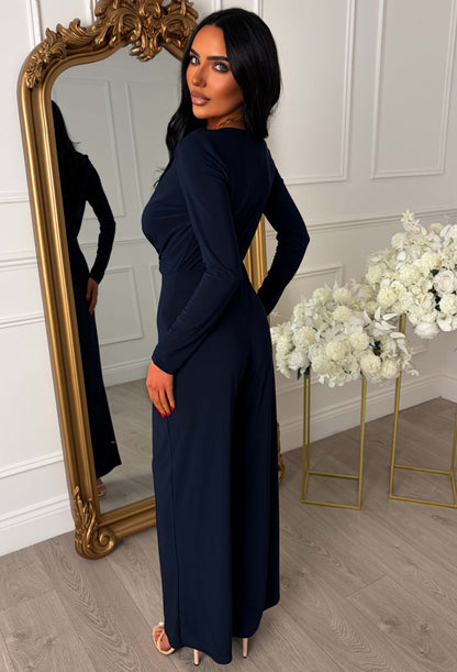 Cocktail Club Navy Stretch Sleeveless Plunge Jumpsuit