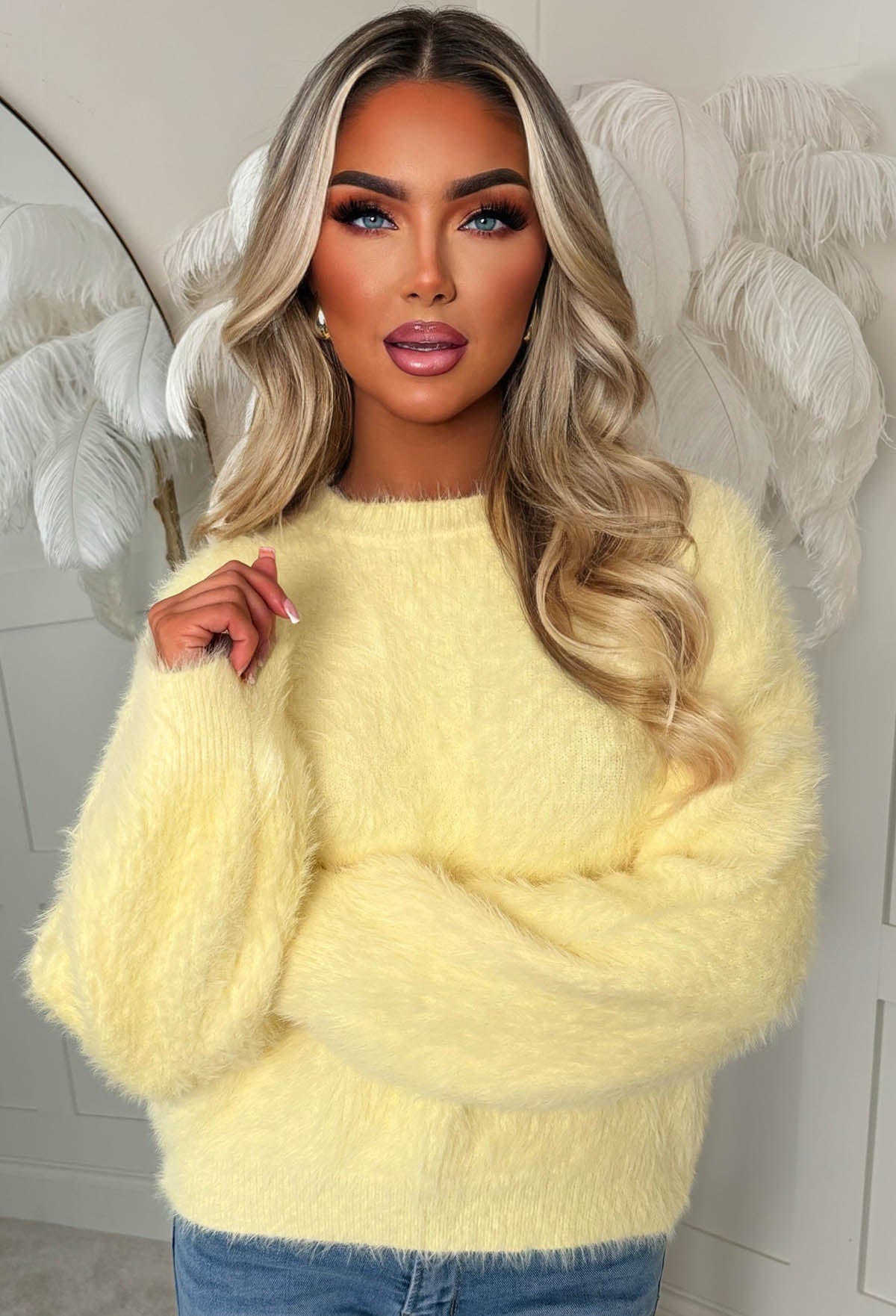 Cool & Cosy Yellow Fluffy Wide Neck Jumper