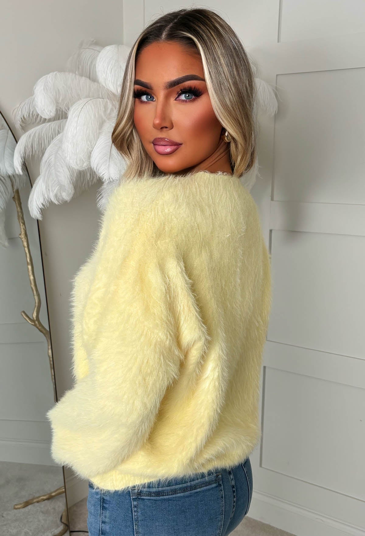 Cool & Cosy Yellow Fluffy Wide Neck Jumper