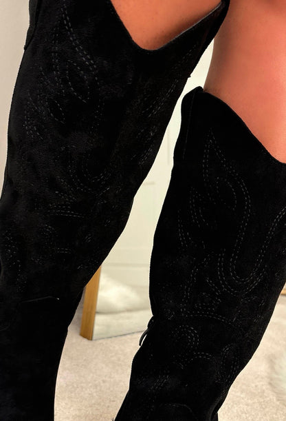 Cowboy Kicks Black Embroidered Western Mid Calf Boots