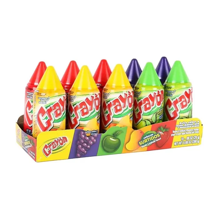 Lorena Crayon Surtido 10 ct available at Mexmax INC, perfect for wholesale buyers seeking fun candy.