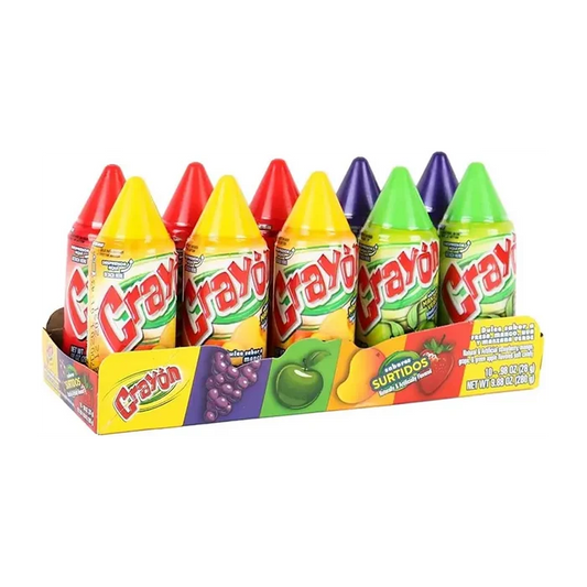 Lorena Crayon Surtido 10 ct available at Mexmax INC, perfect for wholesale buyers seeking fun candy.
