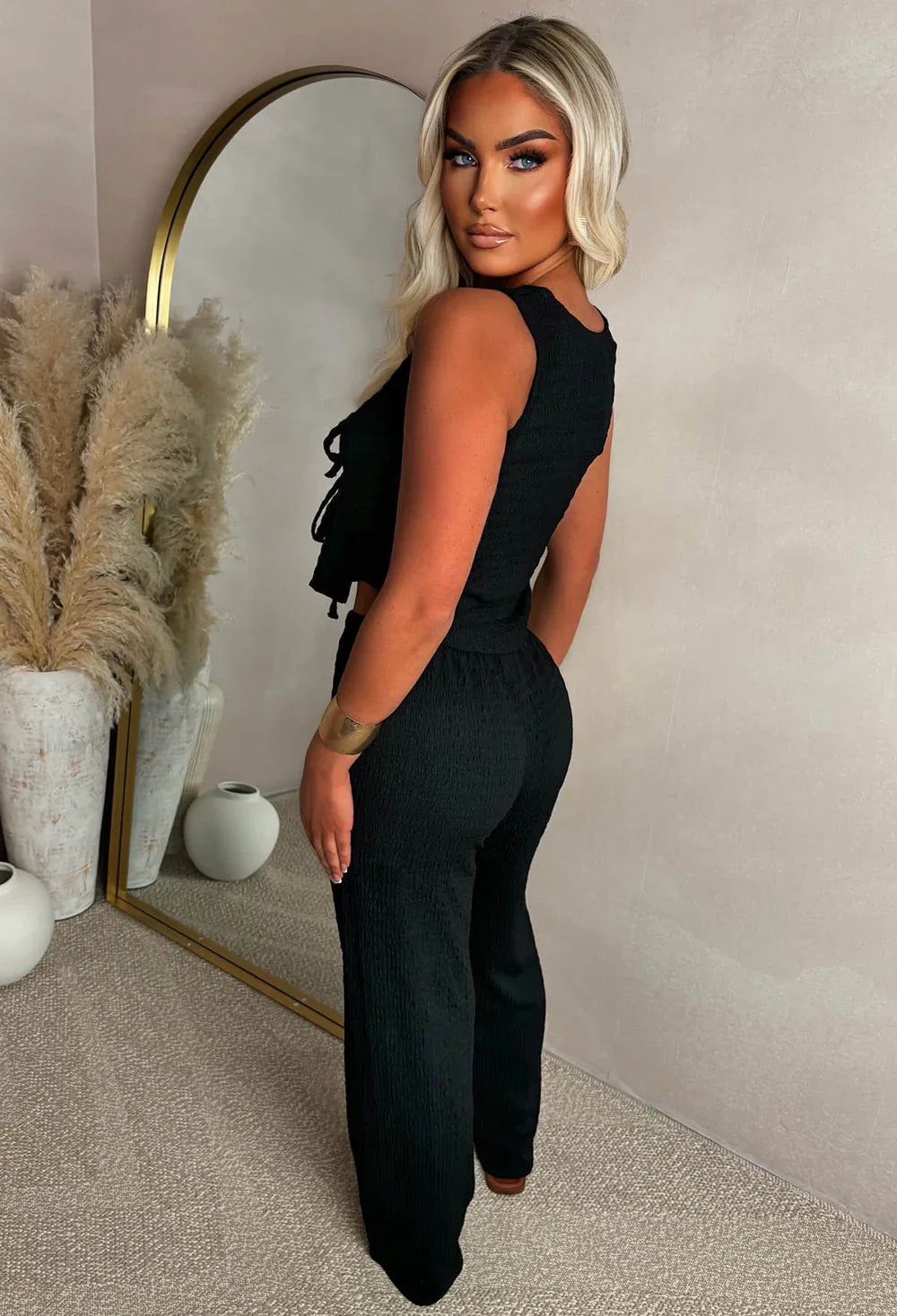 Crimson Crush Black Straight Leg Stretch Trousers