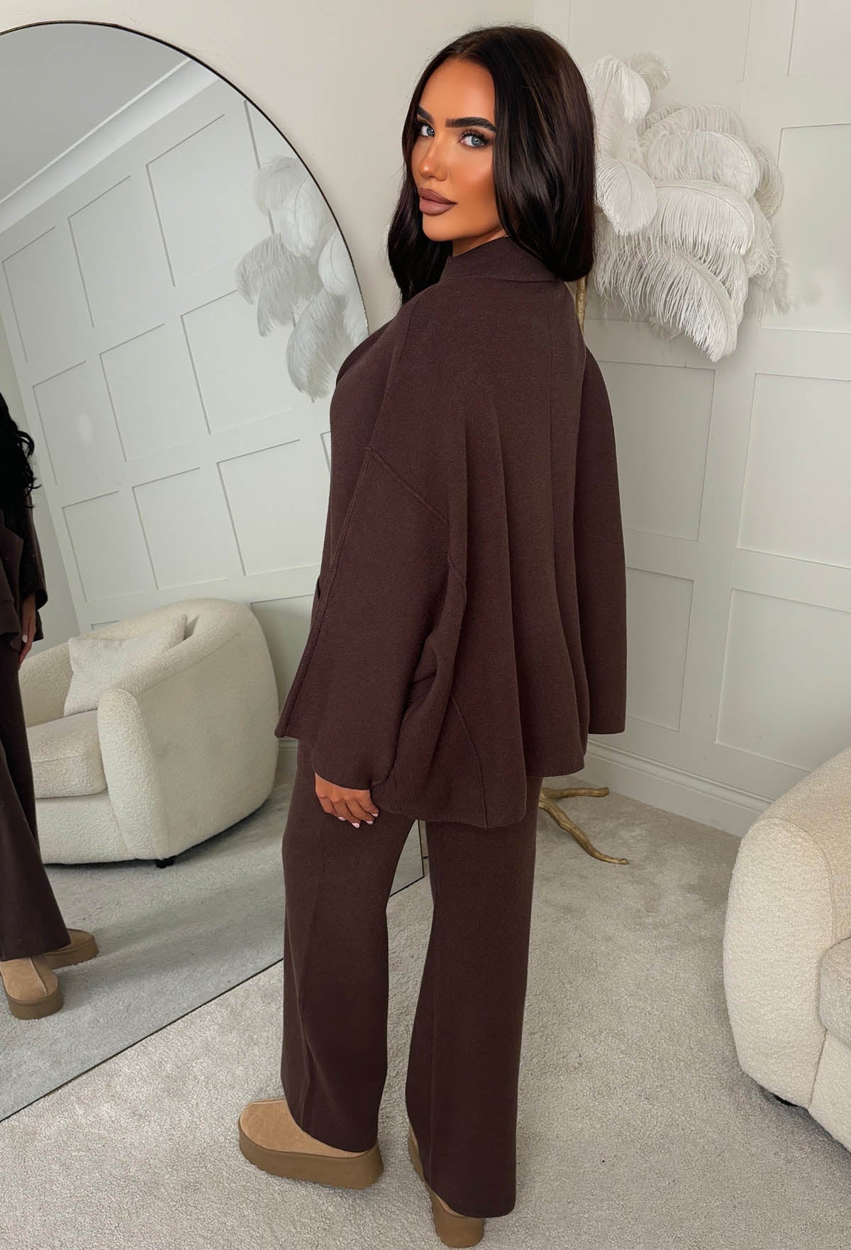 Cutest Cosies Brown Zip Up Batwing Knitted Set