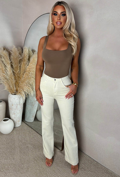 Denim Date Cream Stretch Wide Leg Jeans