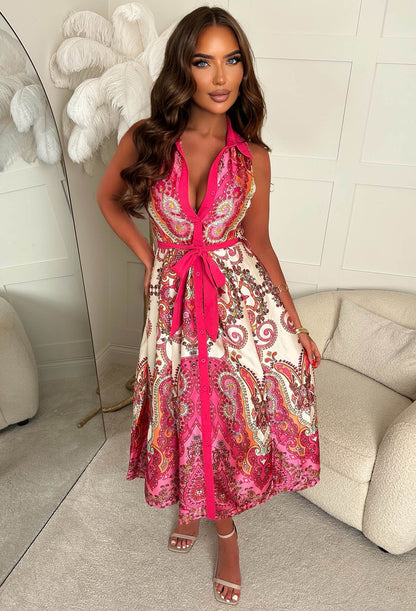 Dubai Dreams Multi Luxury Satin Print Maxi Dress