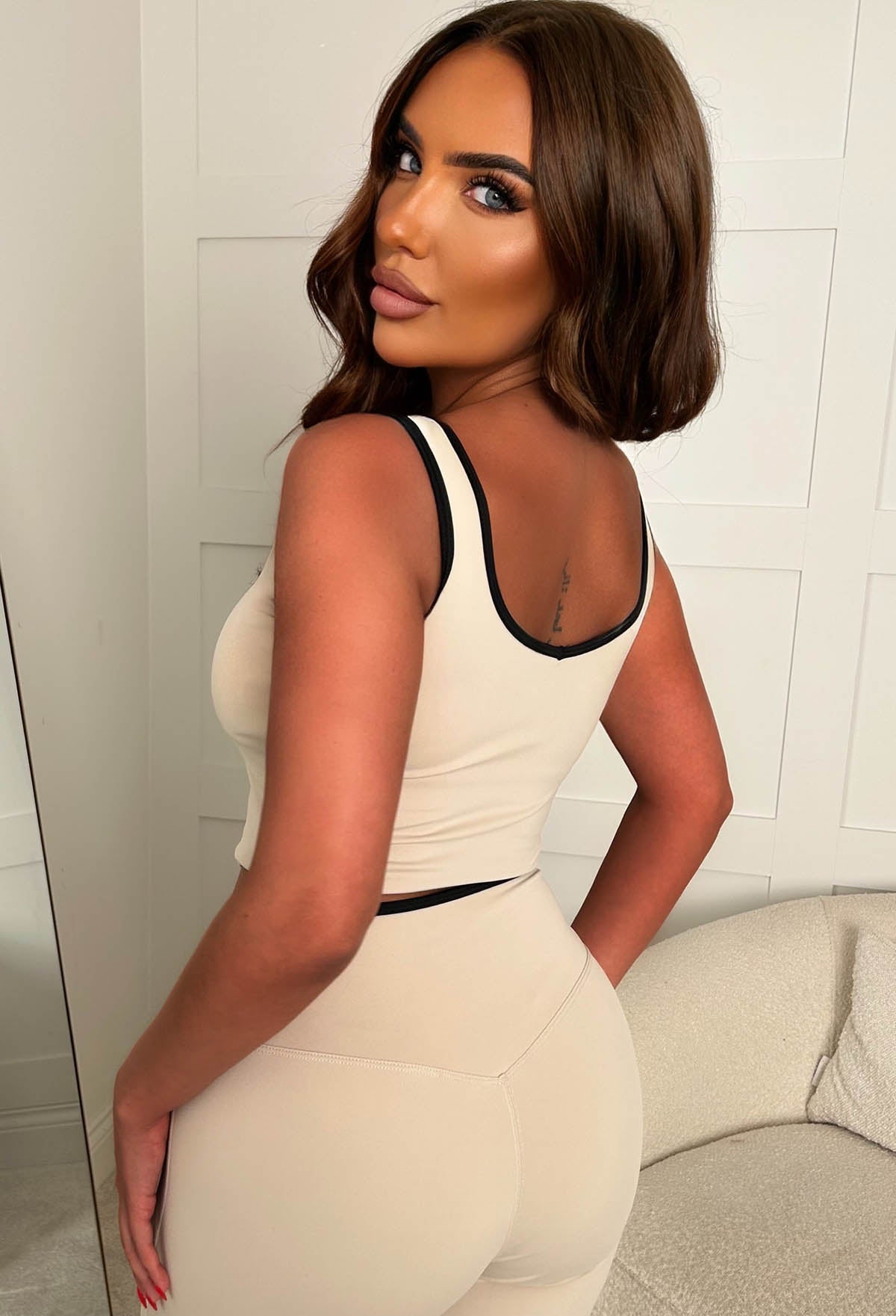 Effortless Cool Beige Contrast Edge Activewear Set