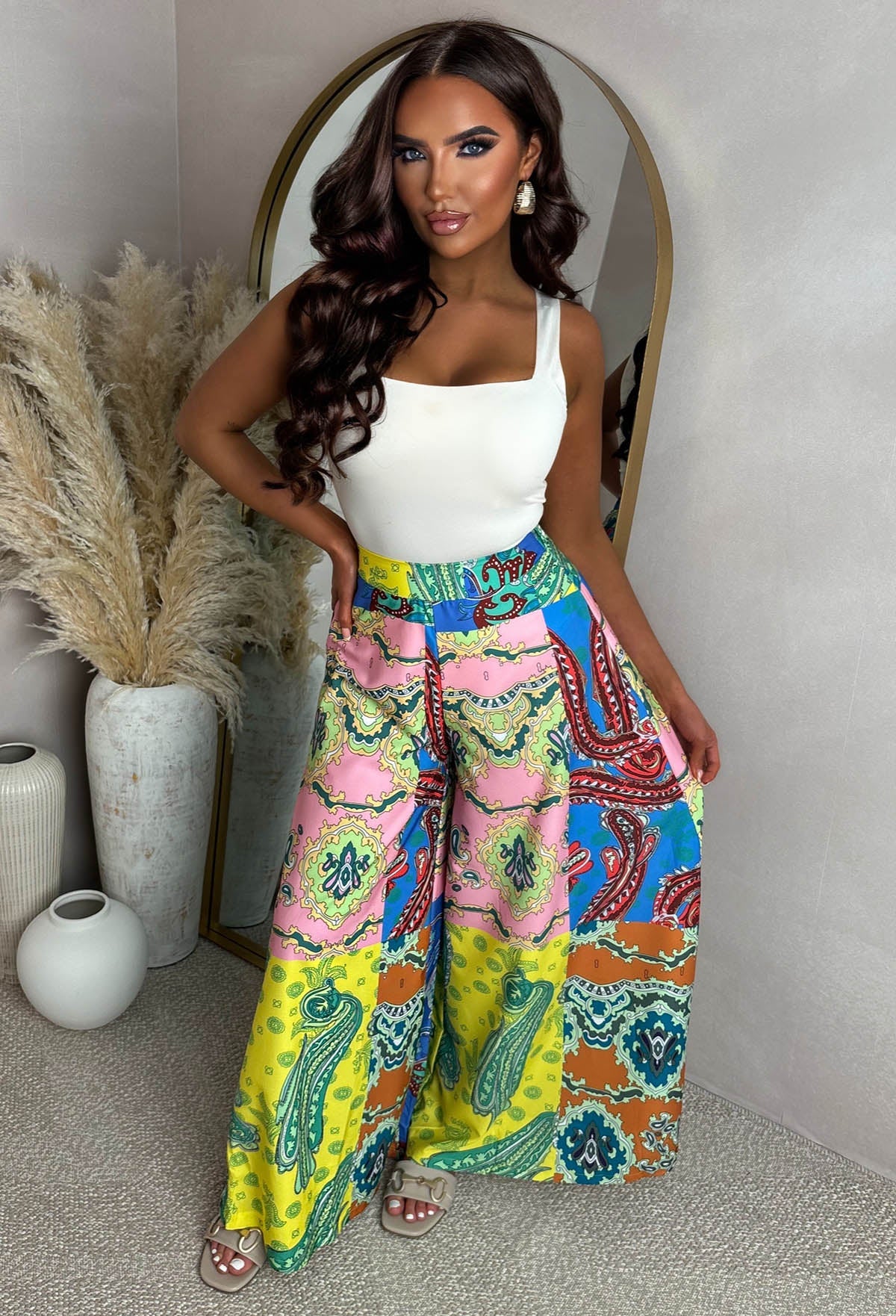Eternal Escape Blue Printed Wide Leg Elasticated Trousers