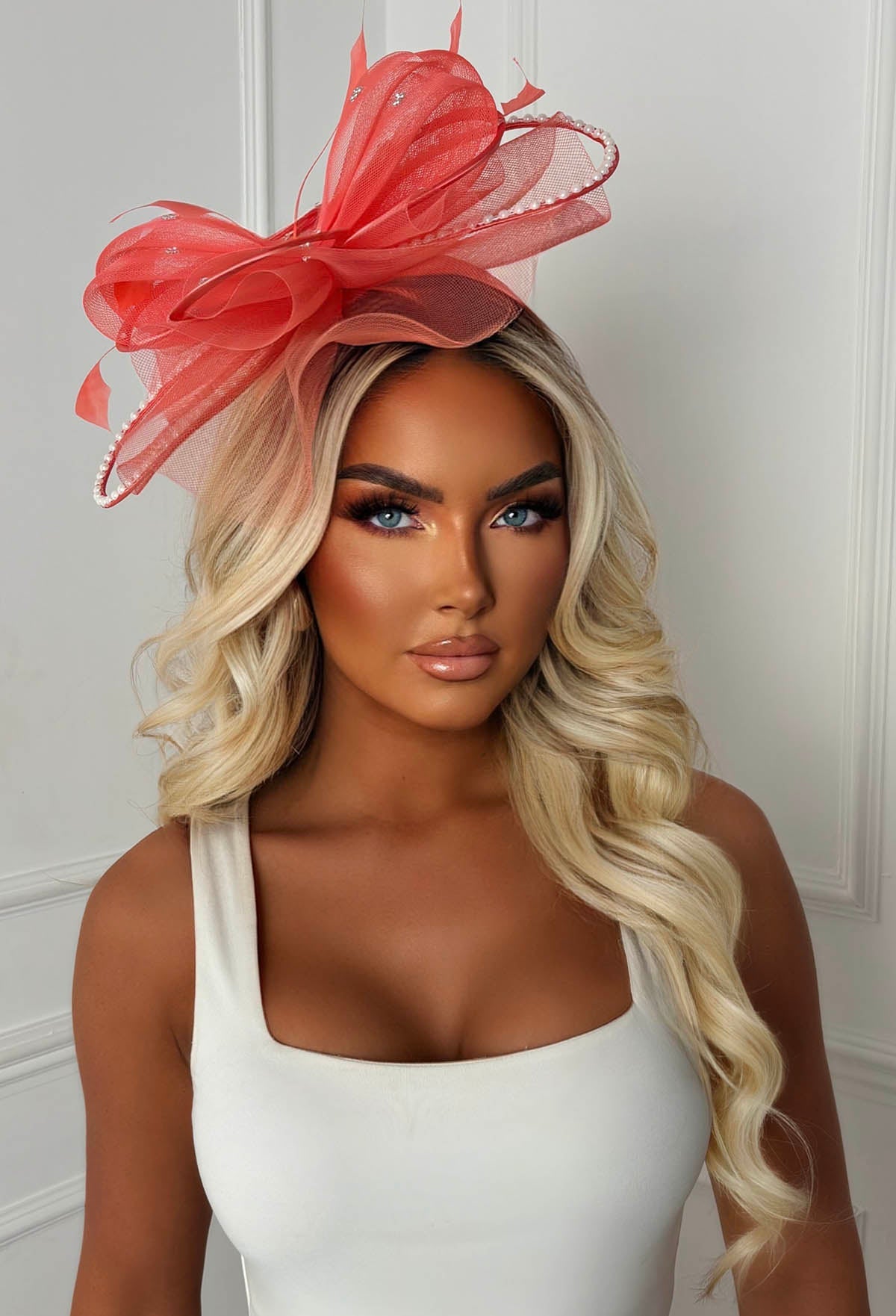 Eternity Coral Diamante Veil Fascinator