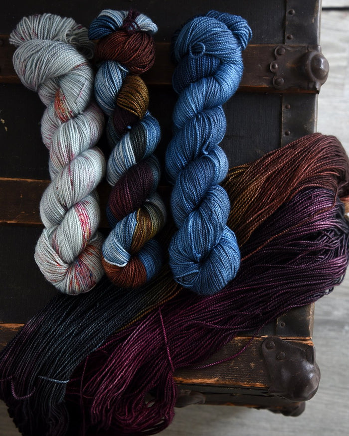 Destination Yarn fingering weight yarn Fall at the Lake three skein kit