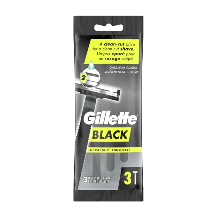 Gillette Black Fixed Mens Disposable Razors 2 blade - 3 ct
