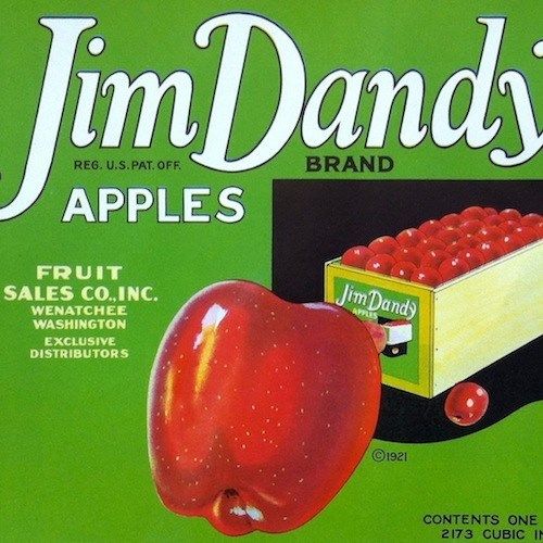 JIM DANDY APPLES Fruit Crate Box Label 1940s