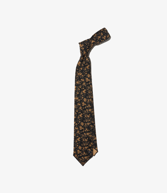 Neck Tie - Black 21W Corduroy Small Floral Print