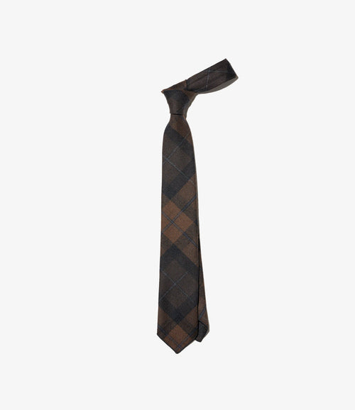Neck Tie - Brown/Black Worsted Wool Plaid