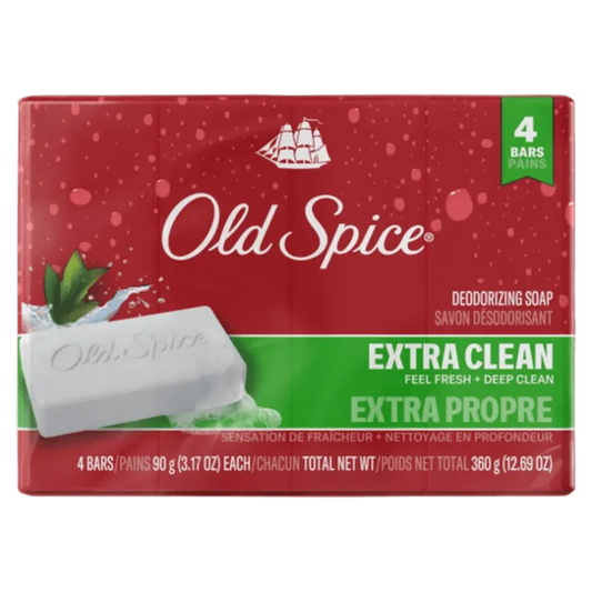 Old Spice Deodorizing Extra Clean Bar Soap for Men 4 bars (3.17 oz Bar) - 90g