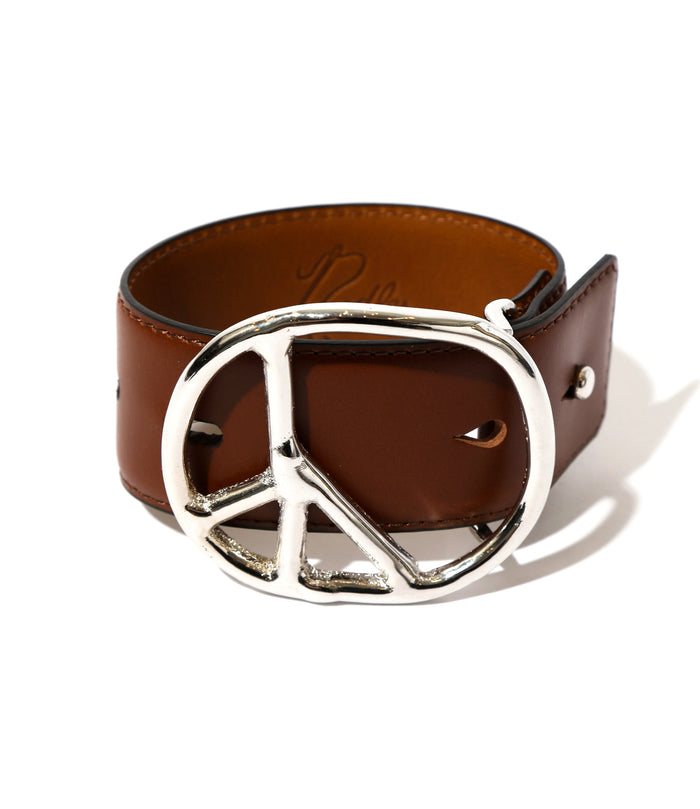 Peace Buckle Narrow Bracelet - Brown - Steer Lthr