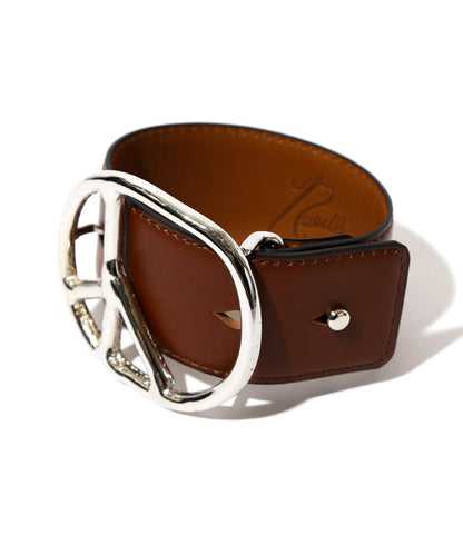 Peace Buckle Narrow Bracelet - Brown - Steer Lthr
