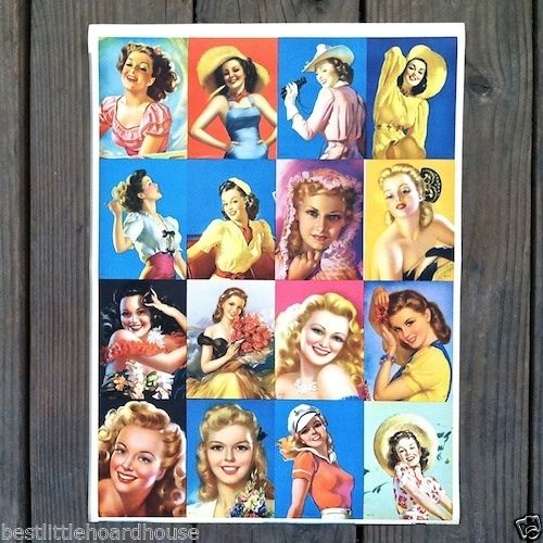 PINUP GIRLS Lithograph Print Sheet 1940s