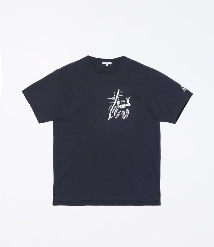 Printed Cross Crew Neck T-Shirt - Navy - Map
