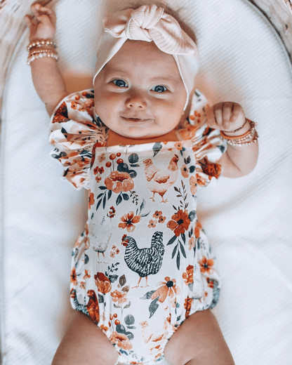 Shiloh Ruffle Back Romper - Chickens