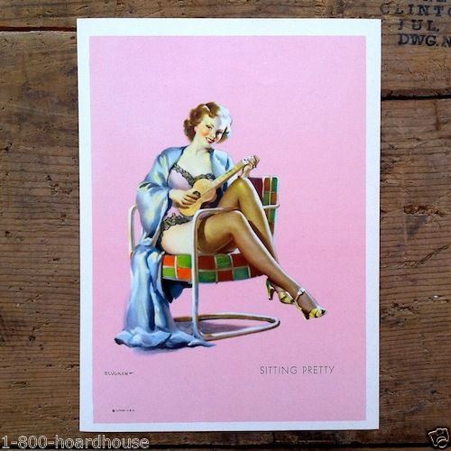 SITTING PRETTY Elvgren Art Lithograph Pinup Print 1940s