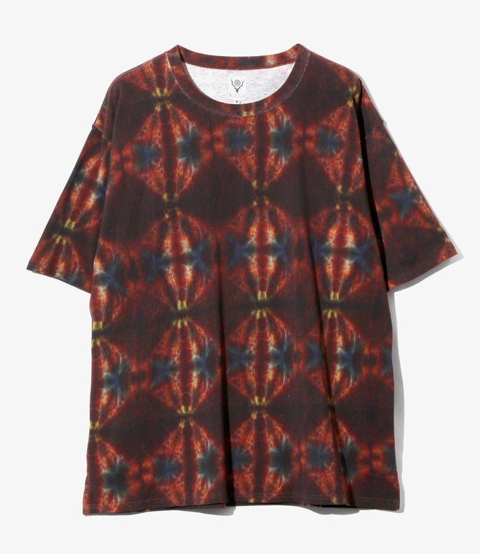 S/S Crew Neck Shirt - Red - Cotton Pique / Tie-Dye Printed