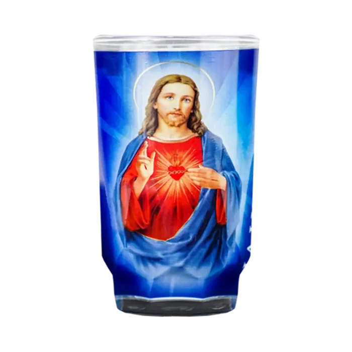 Vel Mex Sagrado Corazon de Jesus Candle Small Cup at Mexmax INC, ideal for wholesale buyers.