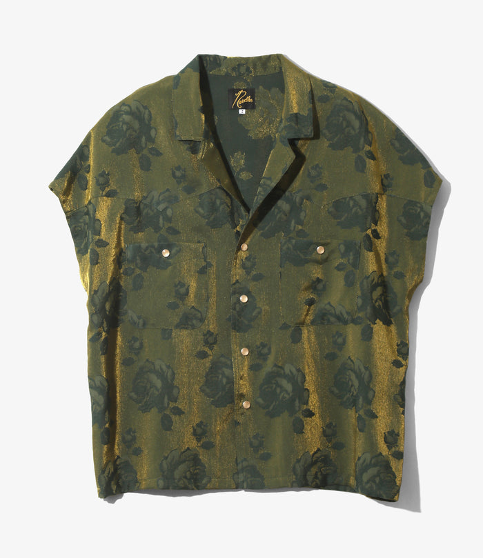 Women's Cowboy French Sleeve Blouse - Green - Rose Jacquard