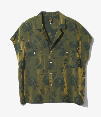 Women's Cowboy French Sleeve Blouse - Green - Rose Jacquard