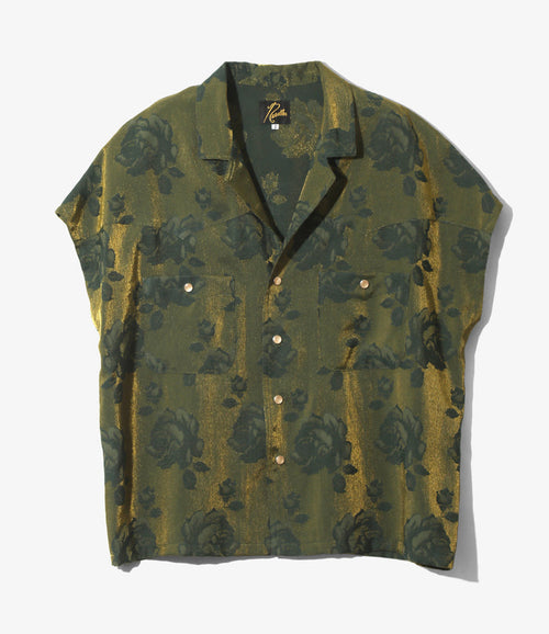 Women's Cowboy French Sleeve Blouse - Green - Rose Jacquard