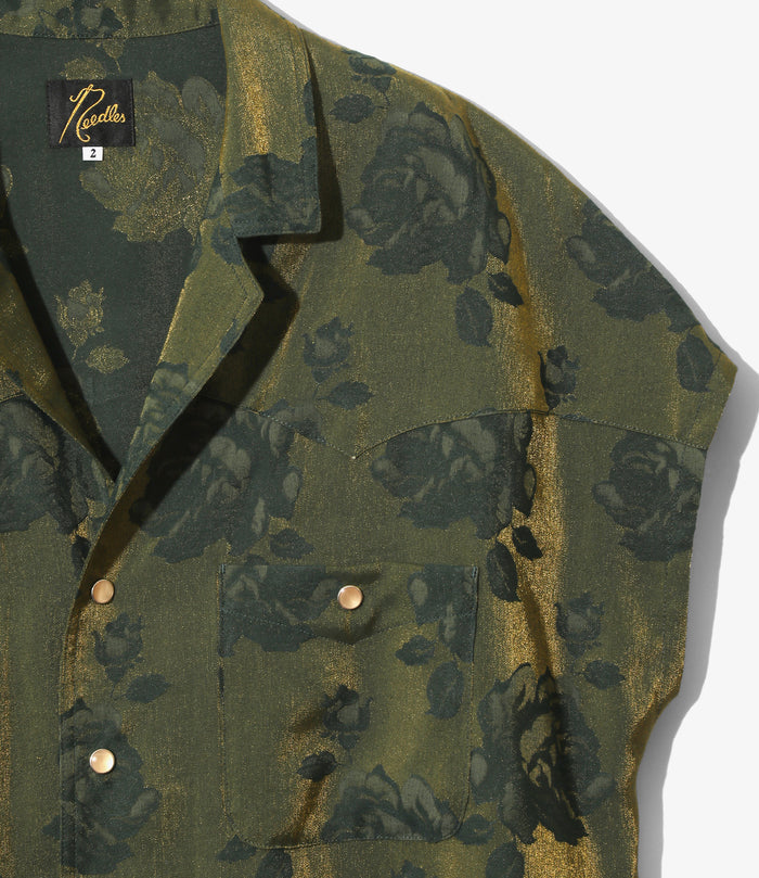 Women's Cowboy French Sleeve Blouse - Green - Rose Jacquard