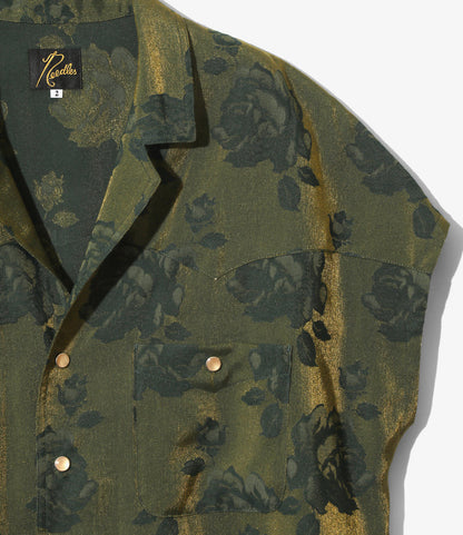 Women's Cowboy French Sleeve Blouse - Green - Rose Jacquard