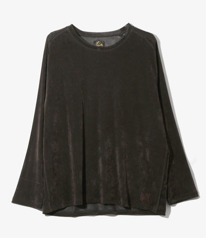 Women's L/S U-Neck Tee - Brown - Flocked Stripe Lace