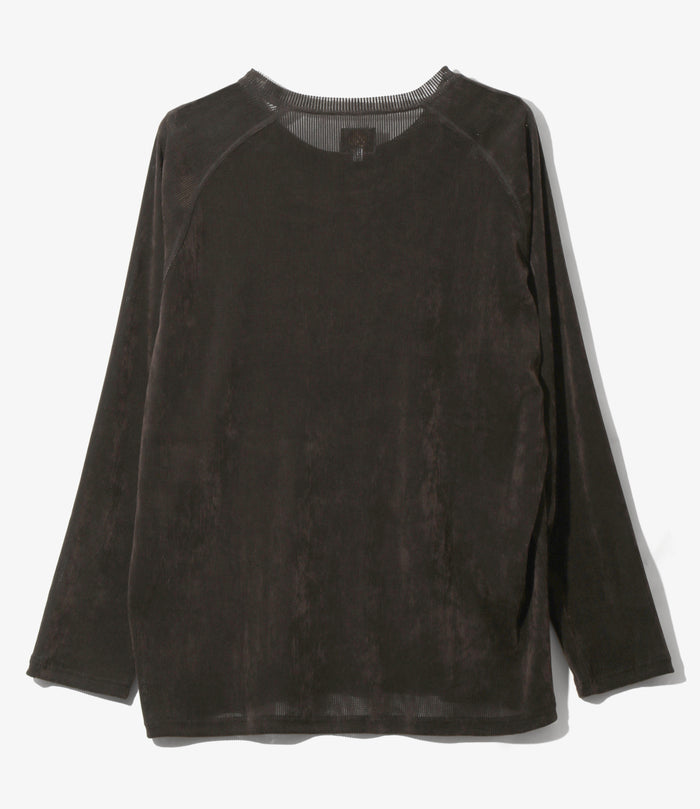 Women's L/S U-Neck Tee - Brown - Flocked Stripe Lace