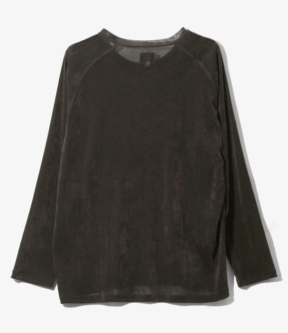 Women's L/S U-Neck Tee - Brown - Flocked Stripe Lace