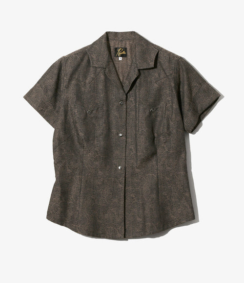 Women's S/S Western Blouse - Brown - Micro Shadow Plaid