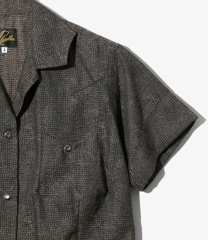 Women's S/S Western Blouse - Brown - Micro Shadow Plaid