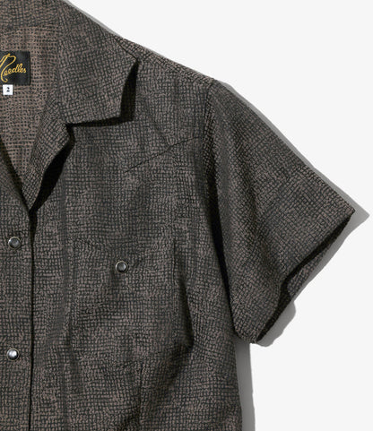 Women's S/S Western Blouse - Brown - Micro Shadow Plaid