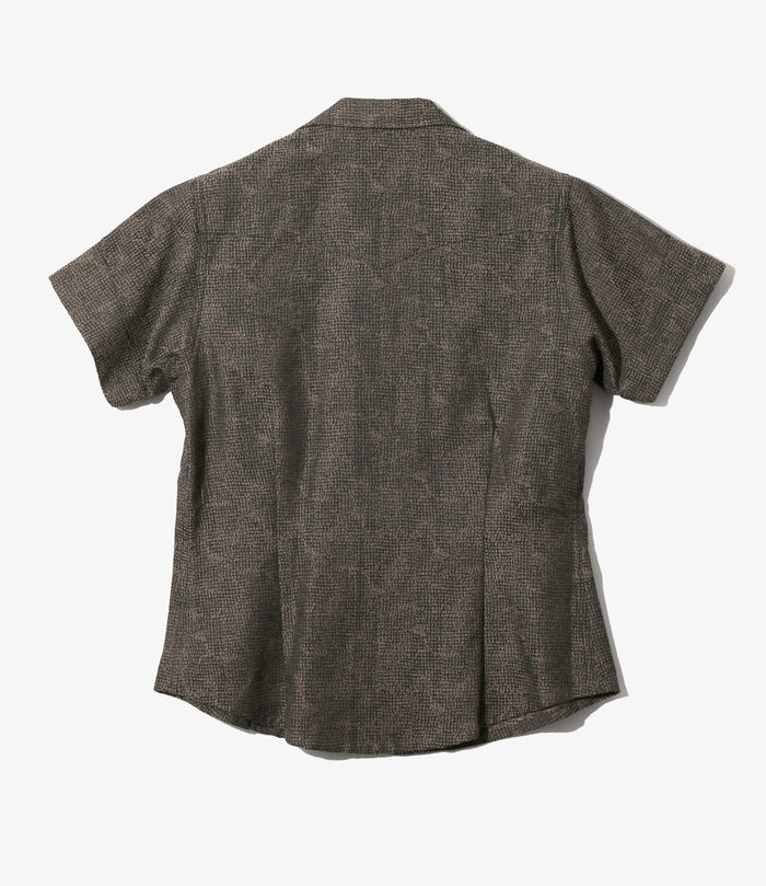 Women's S/S Western Blouse - Brown - Micro Shadow Plaid