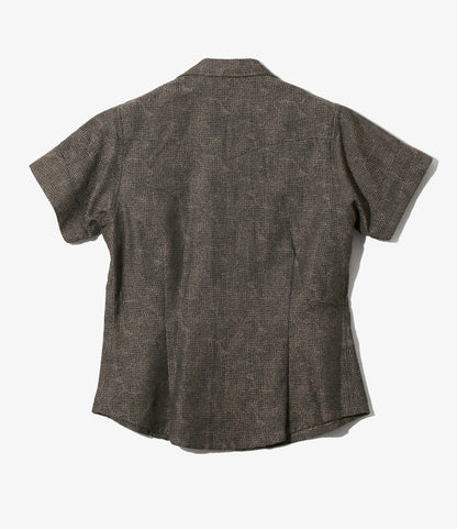 Women's S/S Western Blouse - Brown - Micro Shadow Plaid