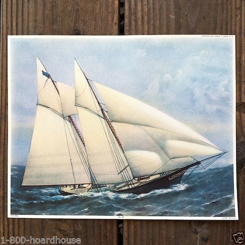 YACHTING Clipper Ship Lithograph Print 1920s